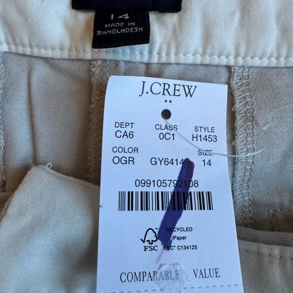J.Crew Beige Chino Shorts Size 14 | 5” Short | New With Tags - Picture 4 of 9
